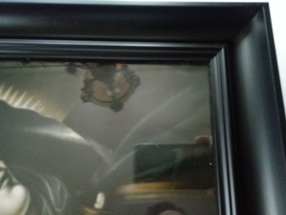 przedwojenny obraz oleodruk Matka Boska Bolesna czarna NOWA rama