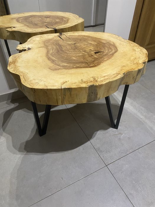 Stolik z plastra kasztana z żywicą loft-75/65cm