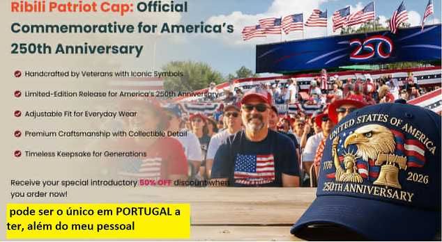 CAP/BONÉ 250 ANOS INDEPENDÊNCIA US, 55€/cada portes incluídos - pode ser o único a ter além de mim