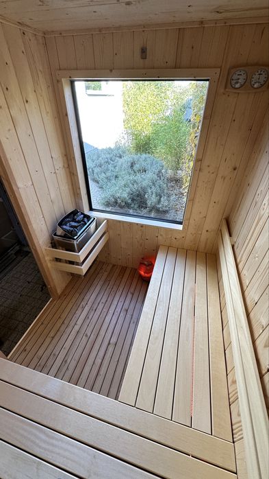 Sauna zewnetrzna ogrodowa Harvia Huum modrzew