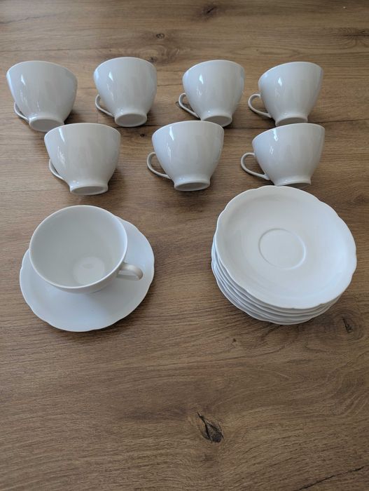 Komplet zestaw porcelanowy kawowy biały 16 elementów