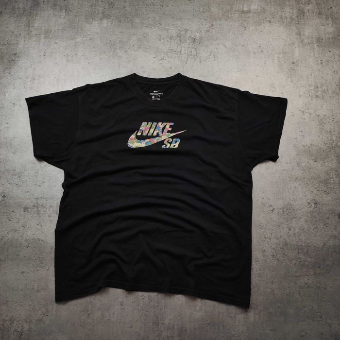 MĘSKA Koszulka Bawełna PREMIUM Czarna Duże Logo Nadruk Multicolor Nike
