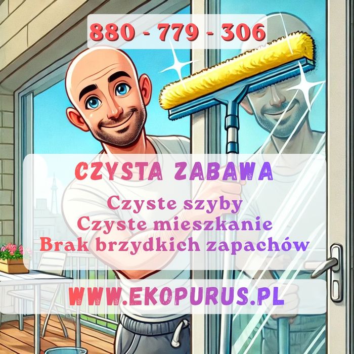 Mycie okien, przeszkleń, balustrad, witryn do wys 4m metodą ręczną. Sprzątanie mieszkañ i lokali. Ozonowanie