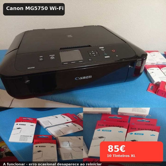 Impressora Canon PIXMA MG5750 Wi-Fi + 10 Tinteiros XL Selados