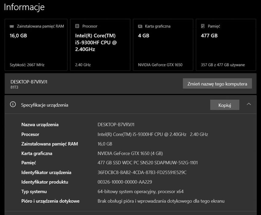 Laptop Lenovo Legion Y540-17 i5-9300HF, 16GB, 512GB, Geforce GTX1650
