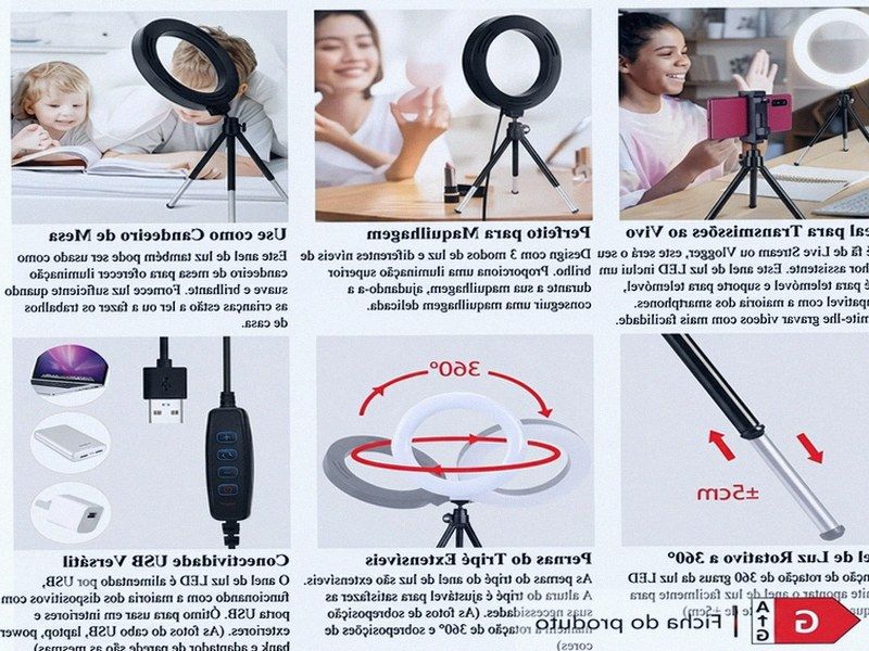 Ring Light Rotativa 360° com Tripé — Streaming, Maquilhagem e Videochamadas