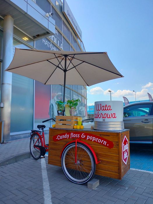 NOWOŚĆ CANDY BIKE Obsługa imprez Wata Cukrowa POPCorn Nachos Bańki