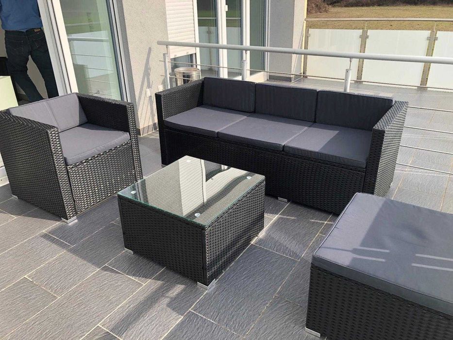 sofa kanapa Narożnik ogrodowy rattanowy z ratanu rattanu + stolik stół wysyłka 24H meble ogrodowe taras balkon ogród relax relaks ciemne odbiór