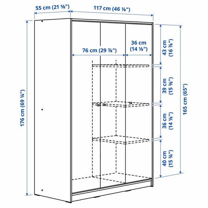 Roupeiro KLEPPSTAD com 3 portas, branco, 117x55x176 cm