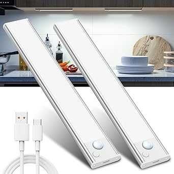 Luz LED Sensor de movimento Cozinha - Luzes de armário Bateria Adesivo Recarregável Lâmpada sem fio sob o interior do armário Armários Lâmpa