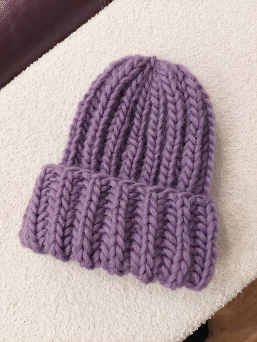 Nowa czapka wełniana handmade lawenda fiolet