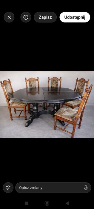 Solidny stoł rozkładany plus krzesła