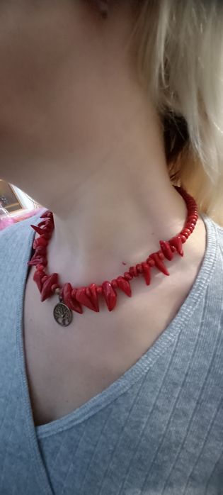 Намисто, чокер коралл, перли барроко, яспис.