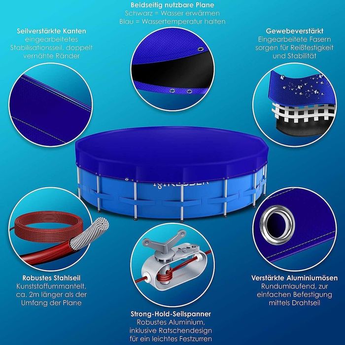 Plandeka do basenu / okrągła / 266-306 cm / osłona / ochrona / 8816!
