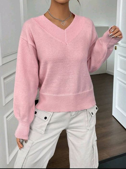 Sweter Pudrowy Różowy ze ściągaczami Shein