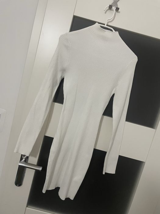 Biała prążkowana dopasowana sukienka Missguided rozmiar S/M