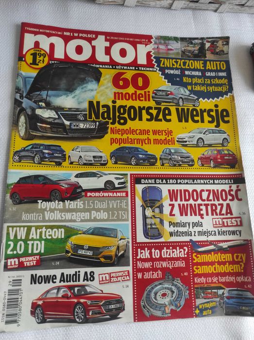 Czasopismo Motor WYSZUKAJ Auto 29/2017 A5 A8 Łada X-Trail Arteon Yaris