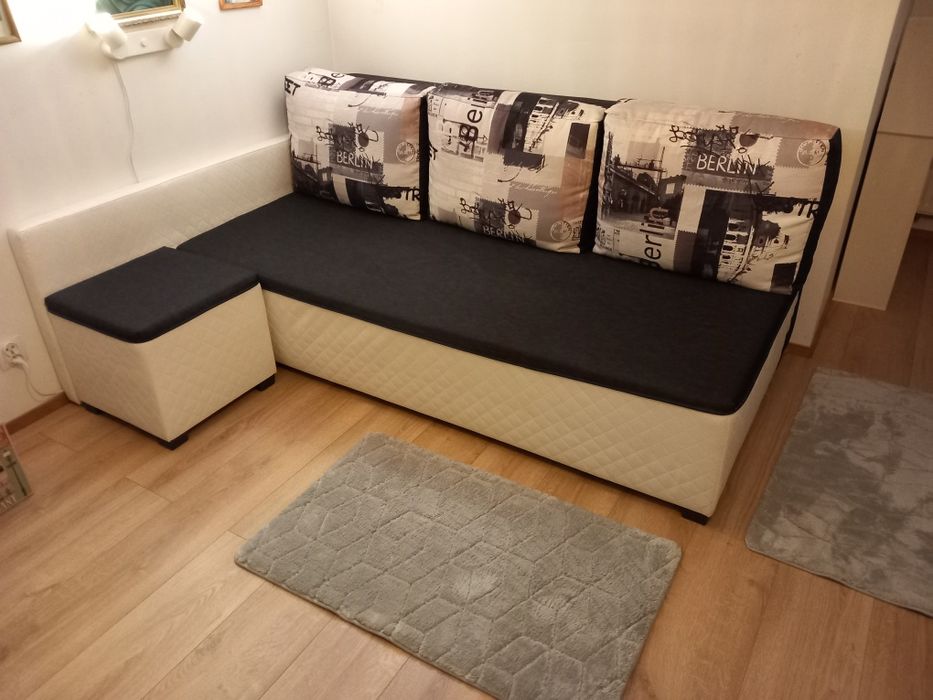 Łóżko rozkładane narożne biało czarne