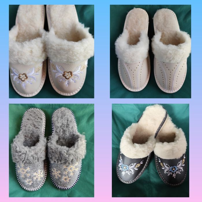 Nowe damskie ciepłe 38 pantofle góralskie runo owcze skóra