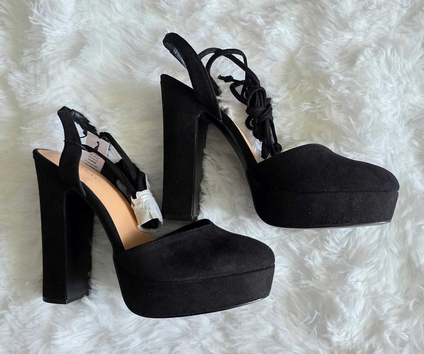 Buty na słupku Even&ODD, wiązane, czarne, rozmiar 38