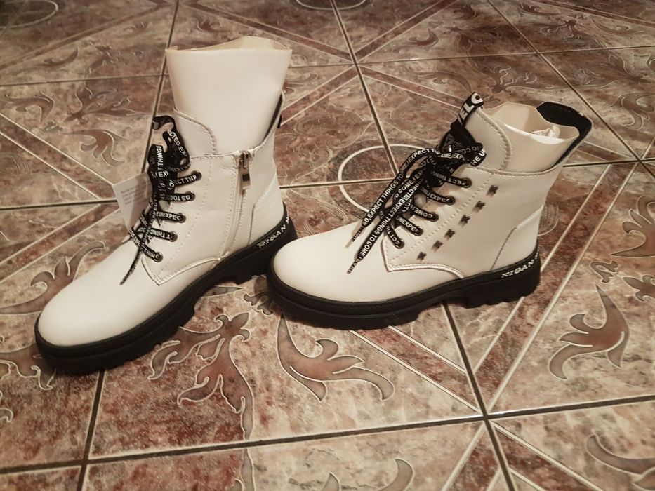 Botki Skóra Naturalna Białe 38