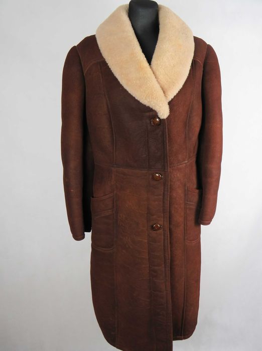 Kożuch Vintage naturalny kożuch długie futro kożuszek baranek Skóra