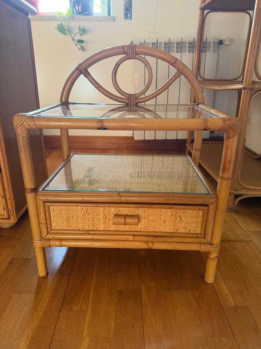 Mesa de Apoio / Cabeceira em Bambu e Vidro 2x