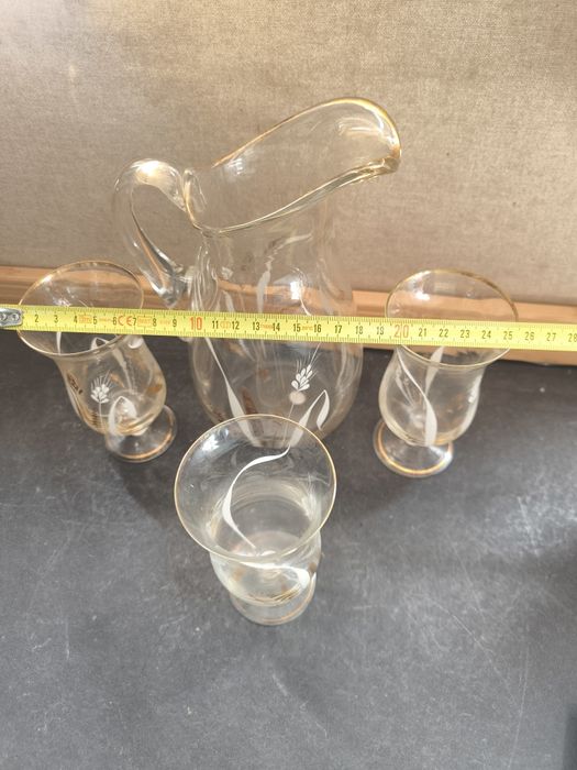 Jogo de Jarra e Copas - Vidro Decorado