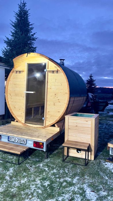 Sauna mobilna, na przyczepce, balia jacuzzi mobilne