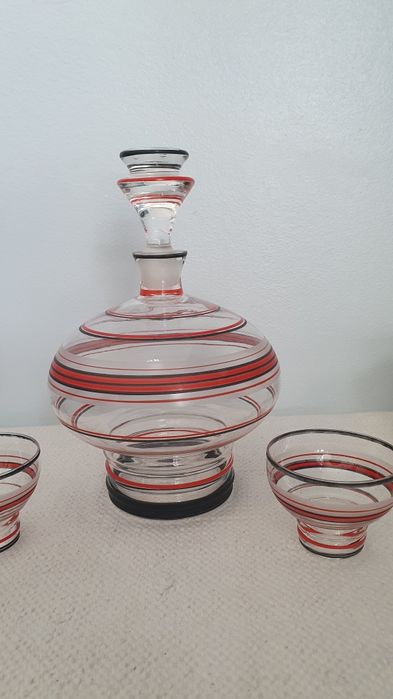 Garrafa e copos de licor Art Deco