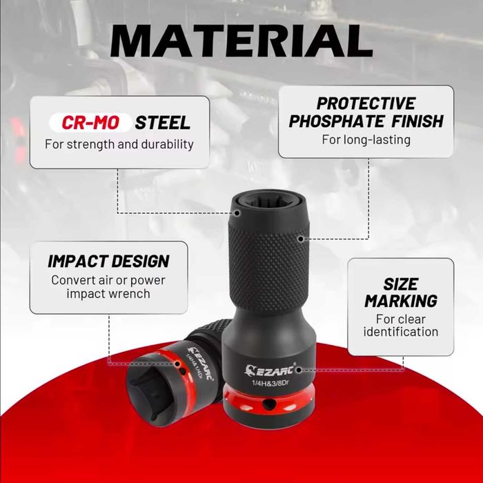 Zestaw adapterów udarowych EZARC 1/4", 3/8", 1/2" z szybką wymianą