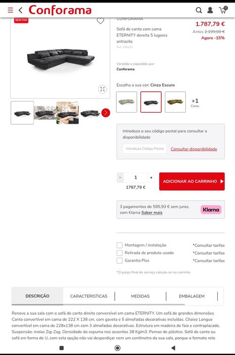 Sofá Eternity Conforama