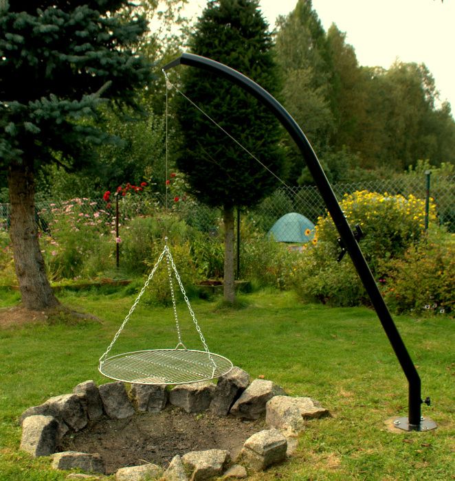 Grill obrotowy z kołowrotkiem nad ognisko, ruszt nierdzewny 70 cm