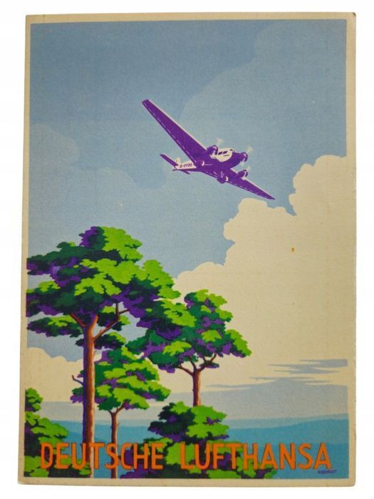 1x Deutsche Lufthansa Pocztówka Siegwardt Samolot Lata 30 Oryginał