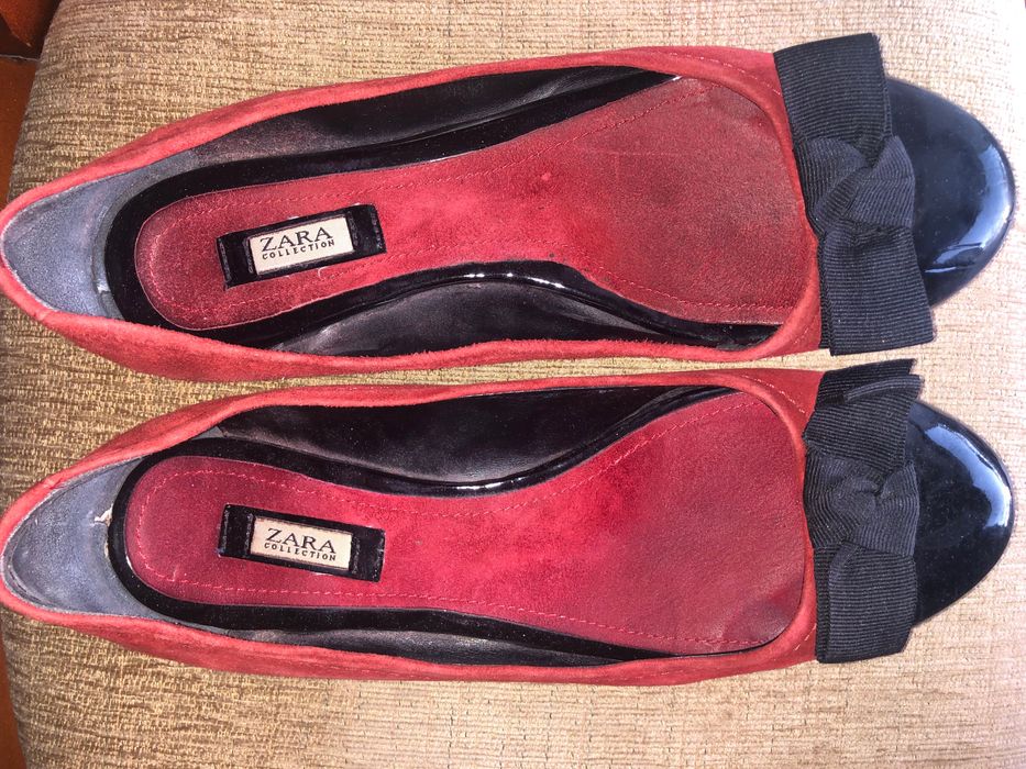 ZARA eleganckie buty baleriny pôłbuty damskie r.39 zamsz bordo