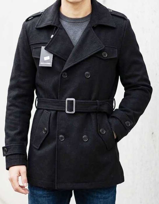 Мужское двубортное шерстяное полупальто Jack Jones