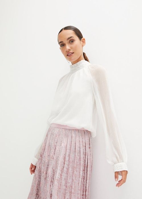 B.P.C śmietankowa bluzka szyfonowa z aplikacją z perełek r.44