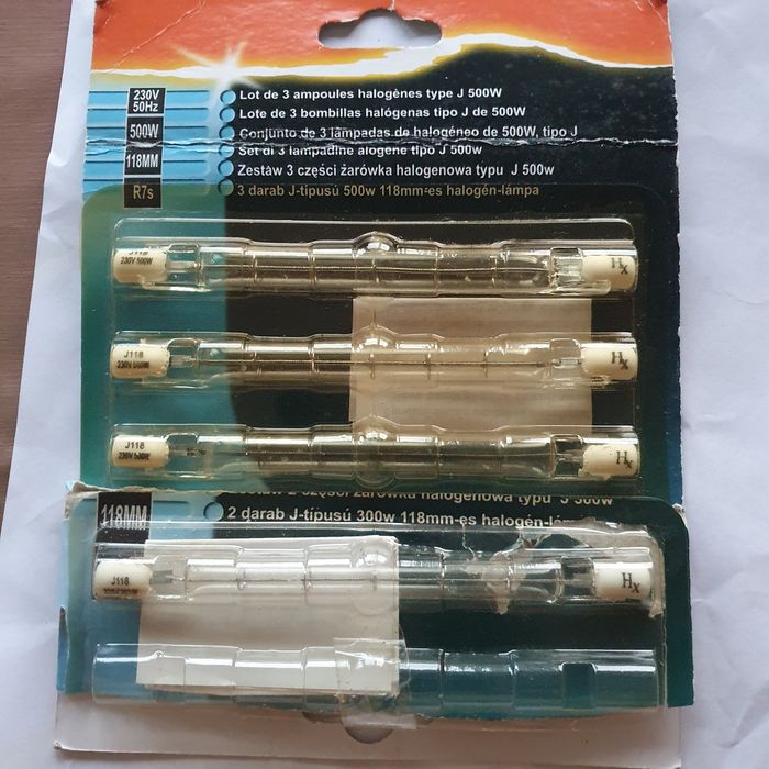 Lâmpadas de halogéneo tipo J de 500w e 118mm novas