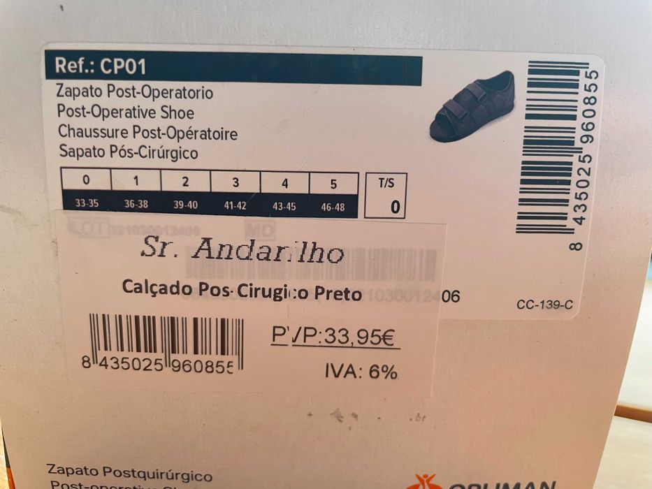 Sapato pós-cirúrgico + spray