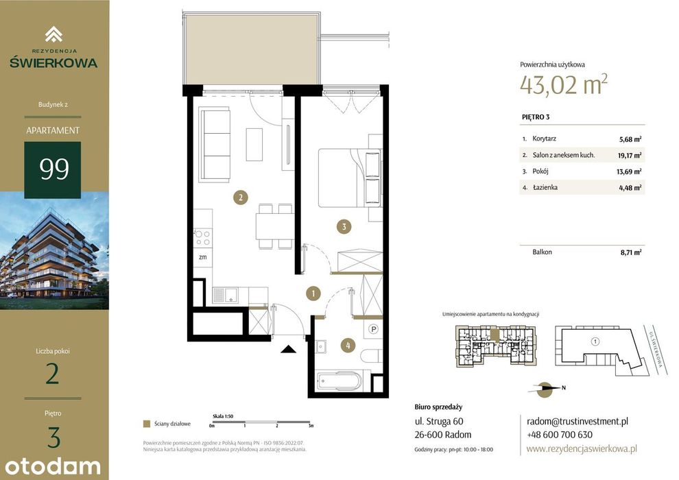 2-pokojowe mieszkanie 43m2 + balkon Bez Prowizji