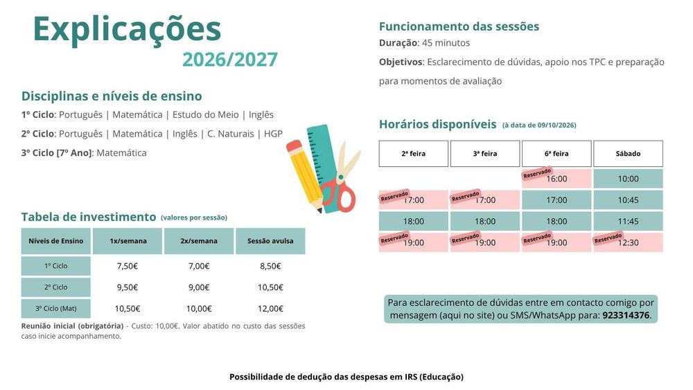 Explicações 1.º ao 7.º Ano | Online e Presencial | Sintra