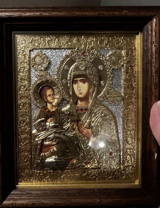 Икона . Троеручица. 18к золото+ серебро 925.