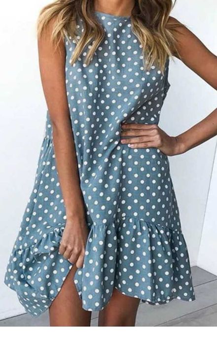 Błękitna sukienka w grochy, rozmiar uniwersalny
