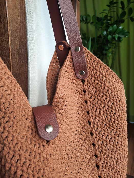 Torba ze sznurka tulipan na szydełku handmade rękodzieło