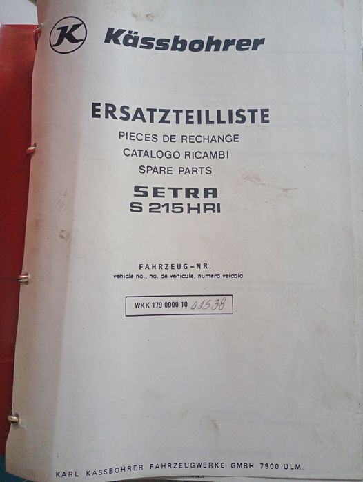 SETRA S 215 Katalog Części Autobus Kassbohrer Autokar Spare Parts