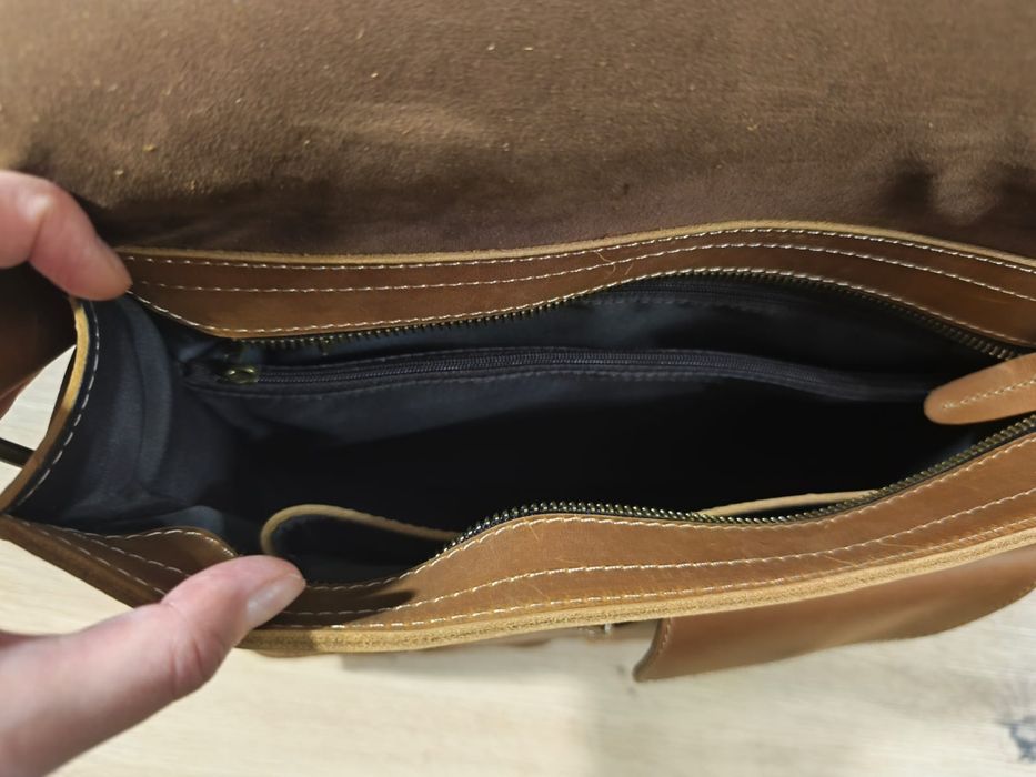 Torba skórzana listonoszka brązowa skóra bydlęca nowa z paskiem