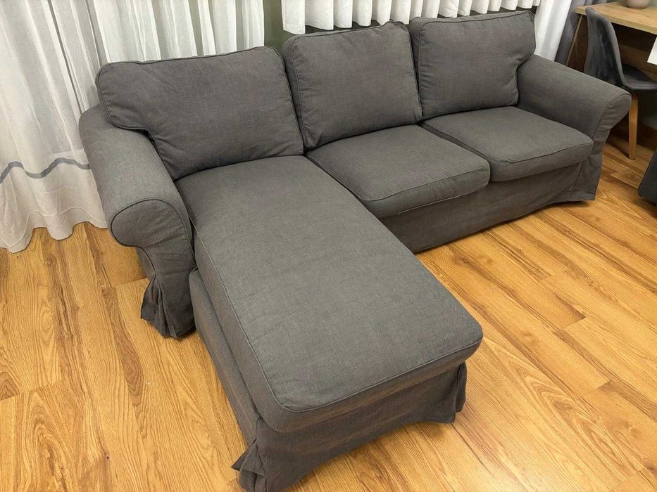 IKEA EKTORP Sofa 3-osobowa z szezlongiem, Hakebo ciemnoszary