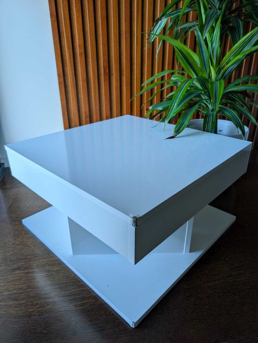 Mesa de centro 57x57x30 cm contraplacado branco brilhante