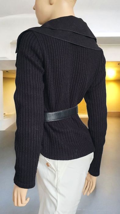 Cache Cache Francuski Spektakularny Ciepły Sweter Żakiet z Falbaną