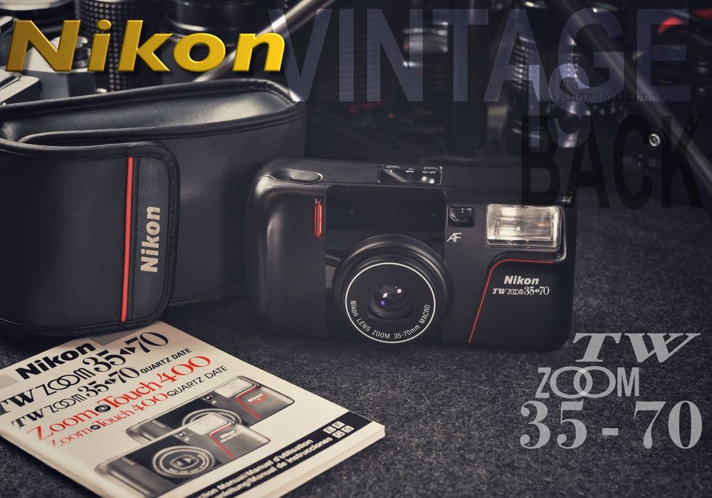 Vintage-Retro Legendarny aparat Nikon z pokrowcem